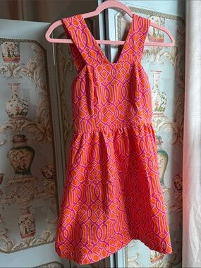 Mud Pie Pink and Orange Geometric Mini Sundress